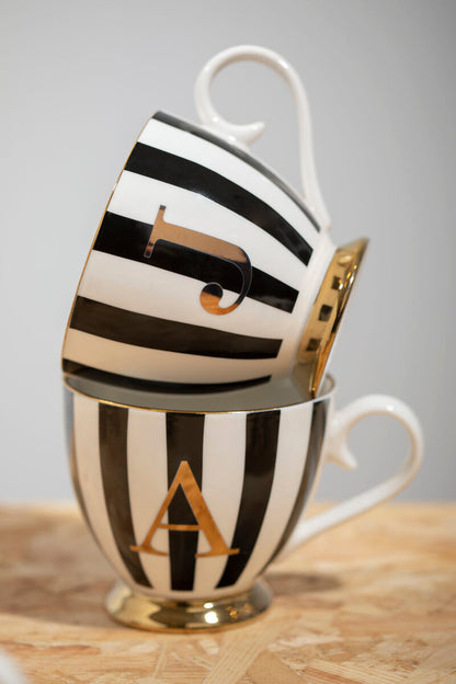 Duchess Black and White Monogram Mug, J