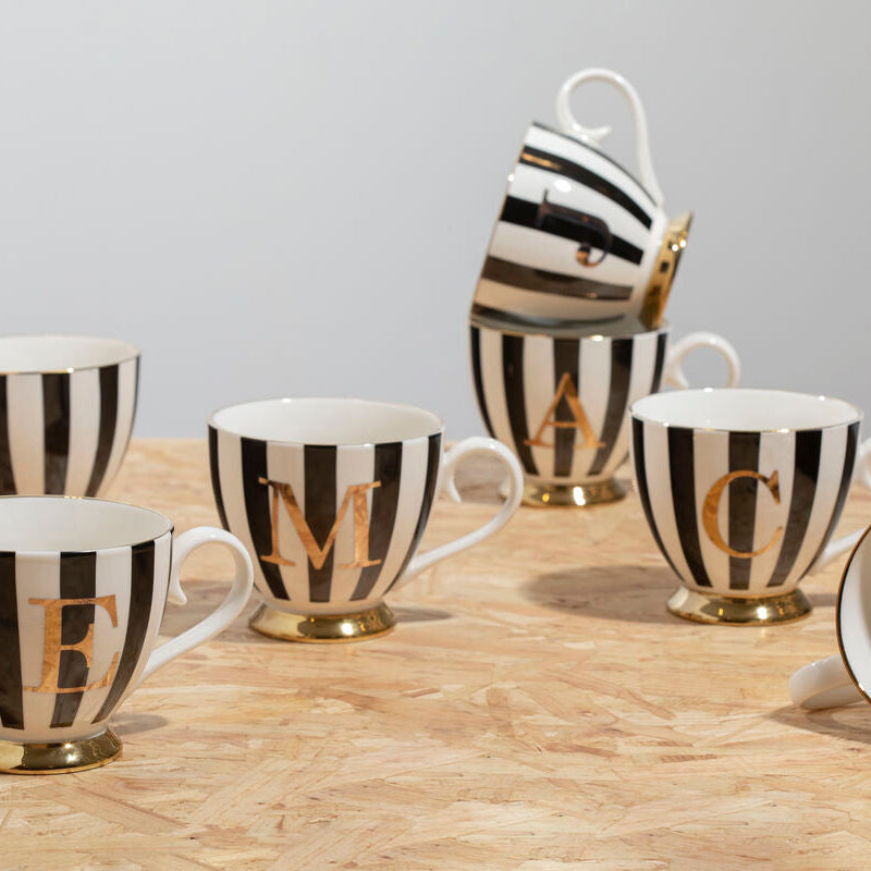 Duchess Black and White Monogram Mug, L
