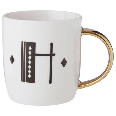 Diamond Deco White Monogram Mug, H