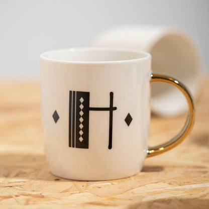 Diamond Deco White Monogram Mug, H