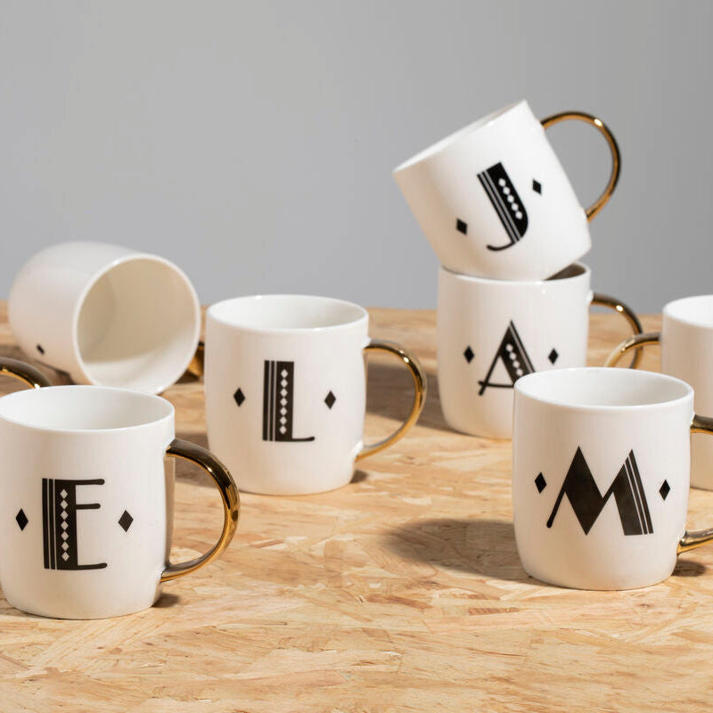 Diamond Deco White Monogram Mug, R