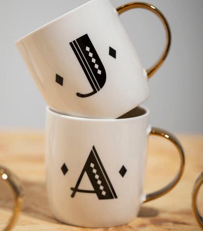 Diamond Deco White Monogram Mug, A