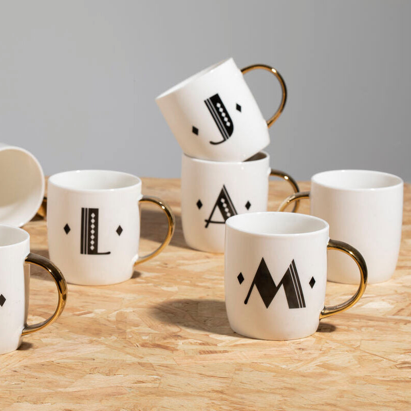 Diamond Deco White Monogram Mug, S