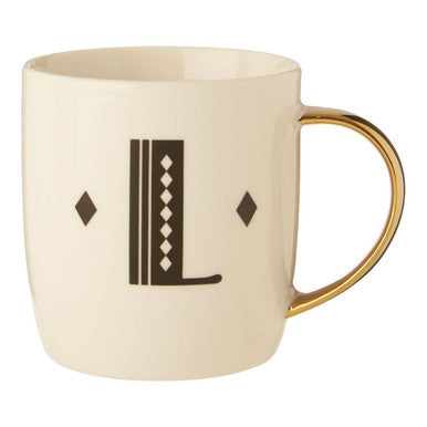 Diamond Deco White Monogram Mug, L