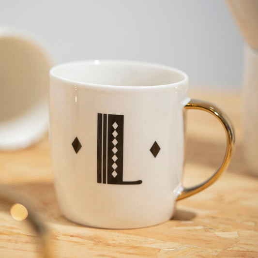 Diamond Deco White Monogram Mug, L