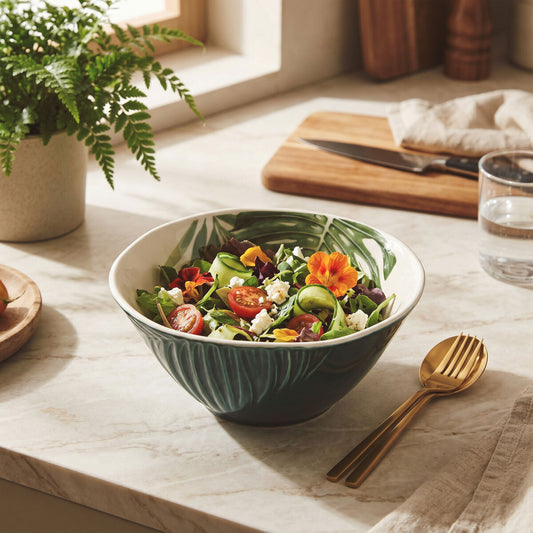 Bali Dark Green Small Salad Bowl with Leaf Design