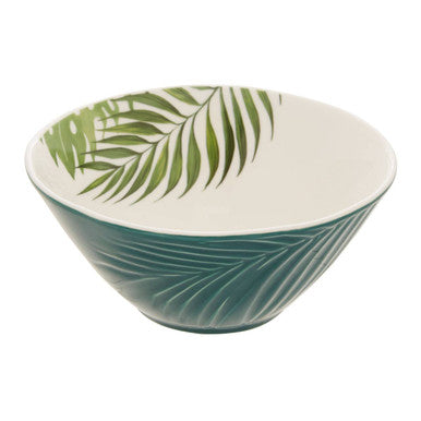 Bali Dark Green Medium Salad Bowl with Leaf Design