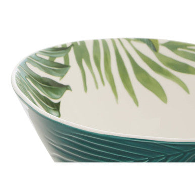 Bali Dark Green Large Salad Bowl with Leaf Design