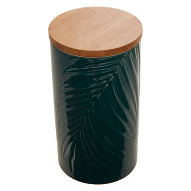 Bali Dark Green Large Storage Jar with Bamboo Lid