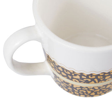 London Set Of Two Leopard Print Mugs