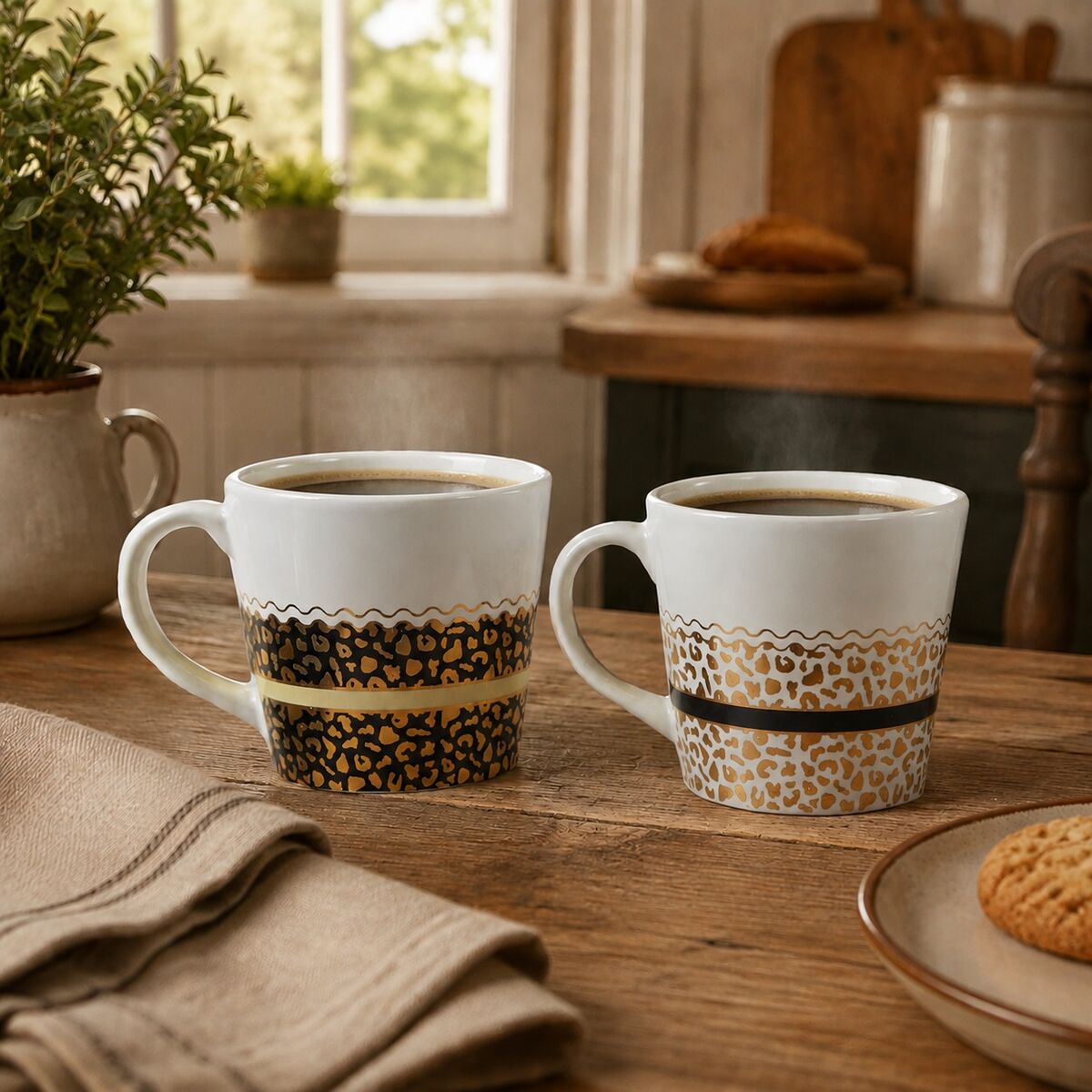 London Set Of Two Leopard Print Mugs