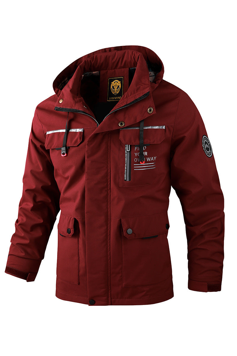 Men's Waterproof Windbreaker Jacket - Hooded Winter Coat with Fleece Lining
