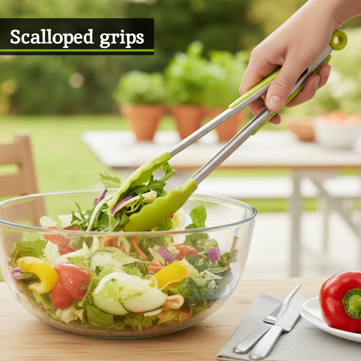 Zing Lime Green Silicone And Stainless Steel Tongs