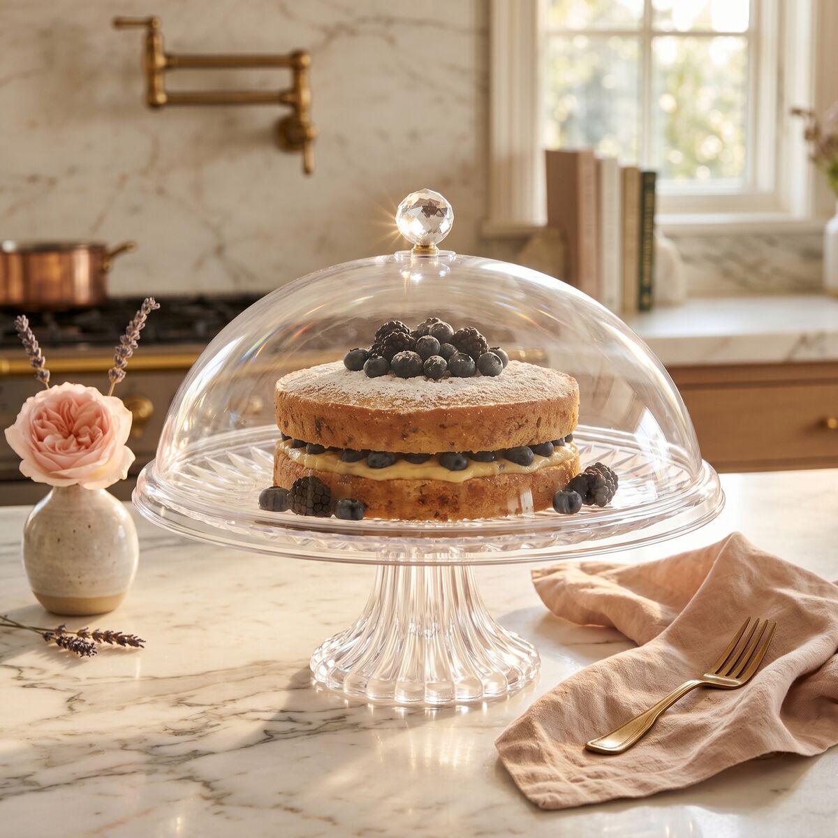 Faye Clear Acrylic Cake Stand With Dome Lid