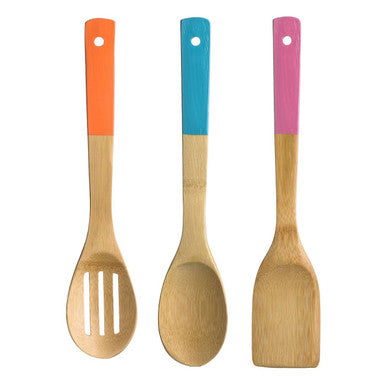 Aleki 3pc Bamboo Kitchen Utensil Set With Coloured Handles