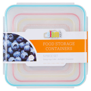 Herrela 5Pc Square Food Containers With Airtight Lids