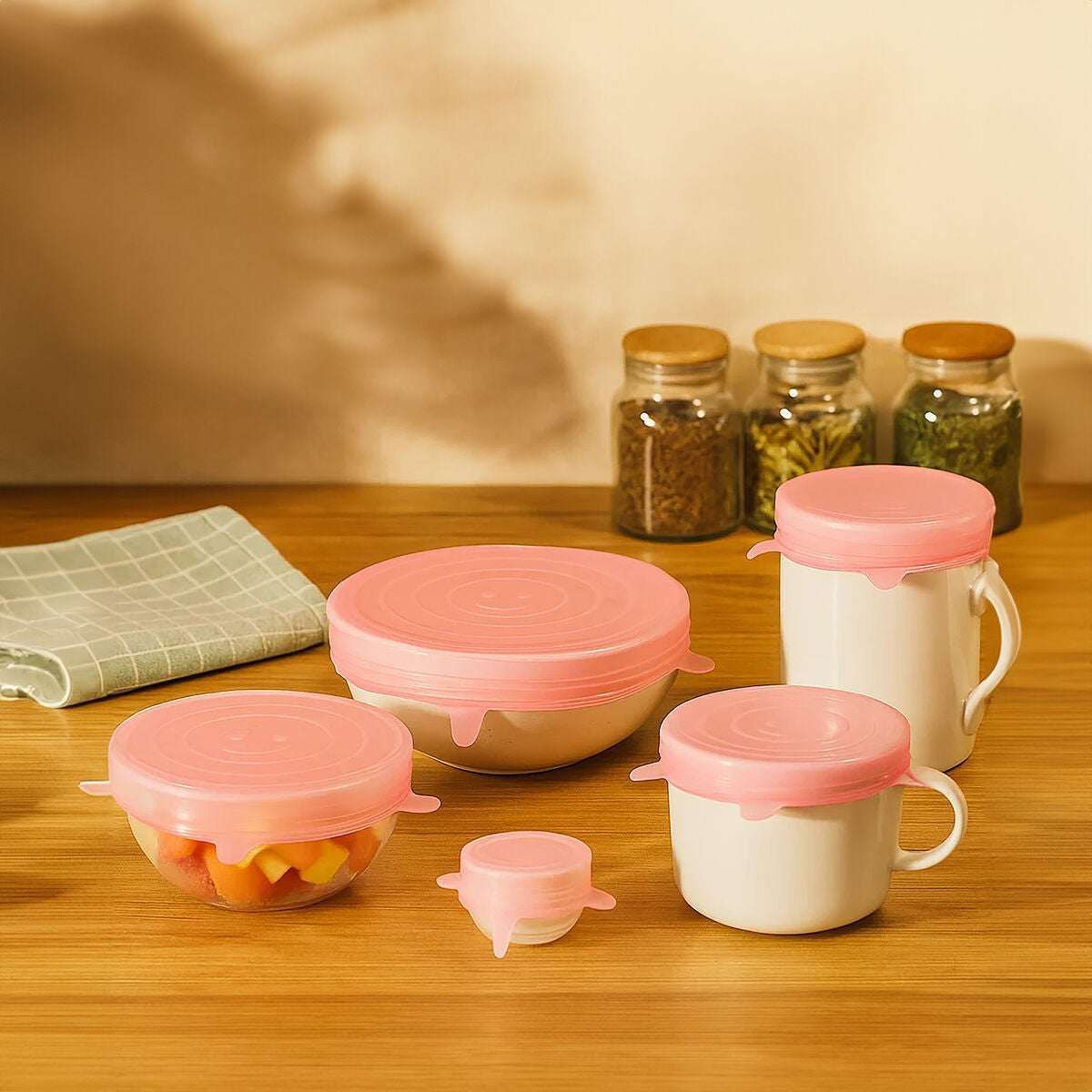 Set Of Six Pink Silicone Lids | Zing