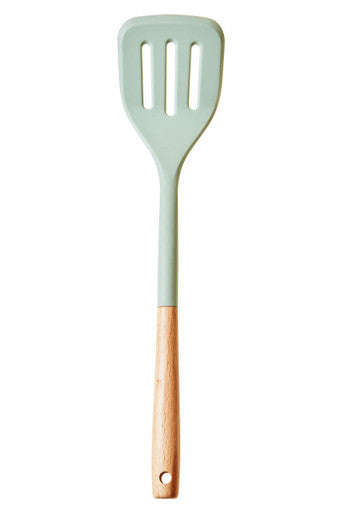 Nova Sage Green Silicone Slotted Turner With Wood Handle