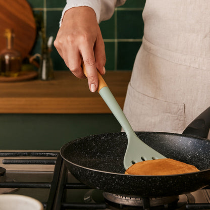 Nova Sage Green Silicone Slotted Turner With Wood Handle