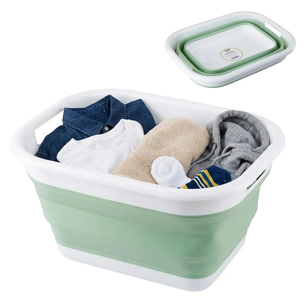 Averill Collapsible Green White Laundry Basket