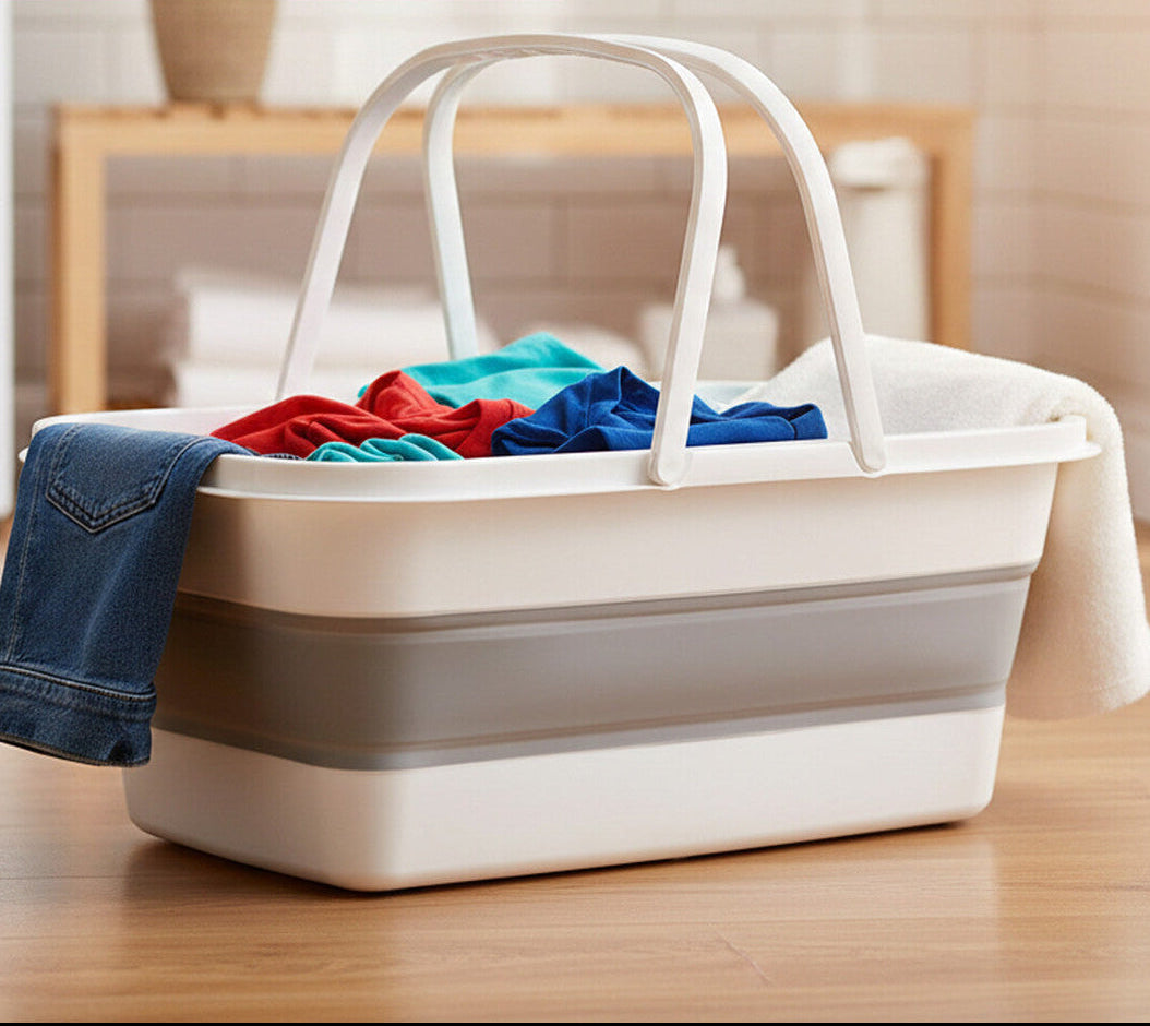 Averill  White And Grey Collapsible Basket With Handles