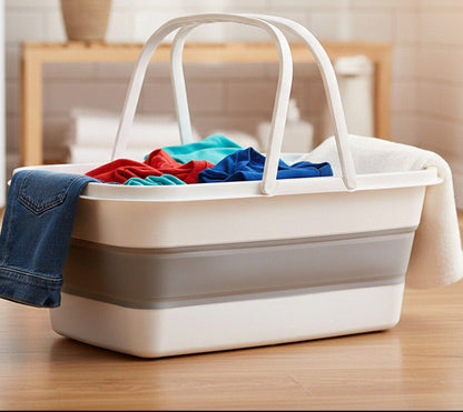 Averill  White And Grey Collapsible Basket With Handles