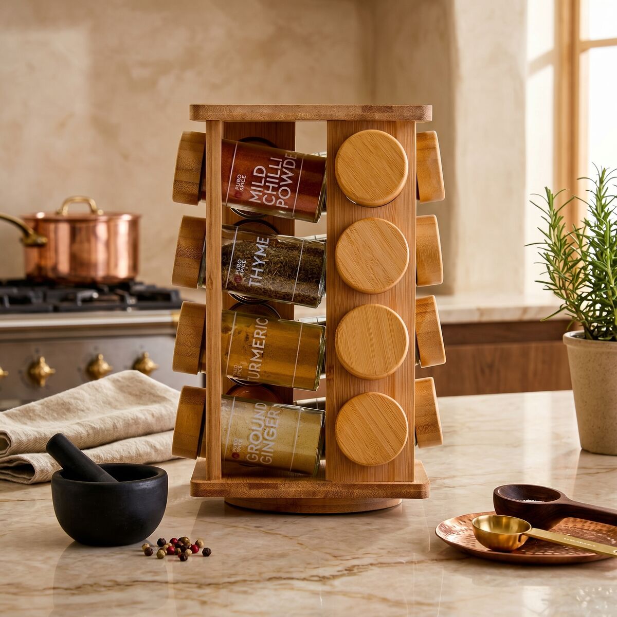 Puro Bamboo Revolving Spice Rack with 16 Jars