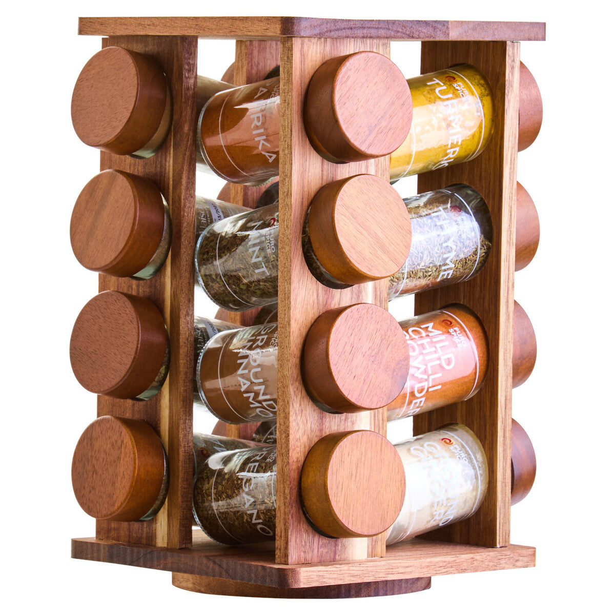 Puro Acacia Wood Revolving Spice Rack with 16 Jars