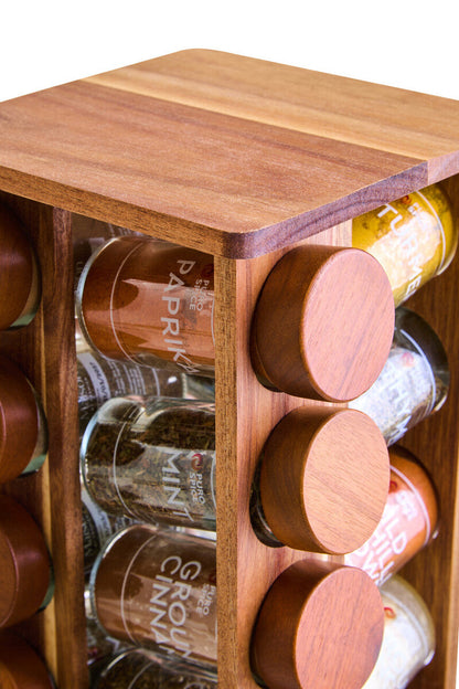 Puro Acacia Wood Revolving Spice Rack with 16 Jars