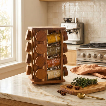 Puro Acacia Wood Revolving Spice Rack with 16 Jars