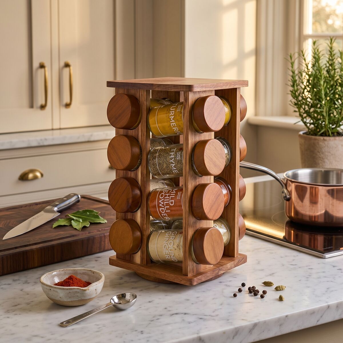 Puro Acacia Wood Revolving Spice Rack with 16 Jars