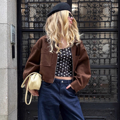 Brown Fashion Long Sleeve Suede Jacket