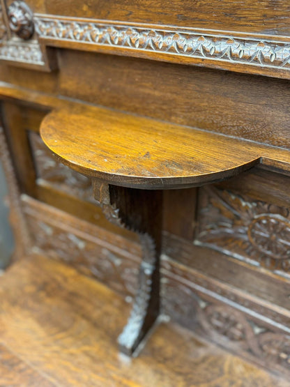Antique Oak Hallway Coat & Hat Stand with Mirror and Storage