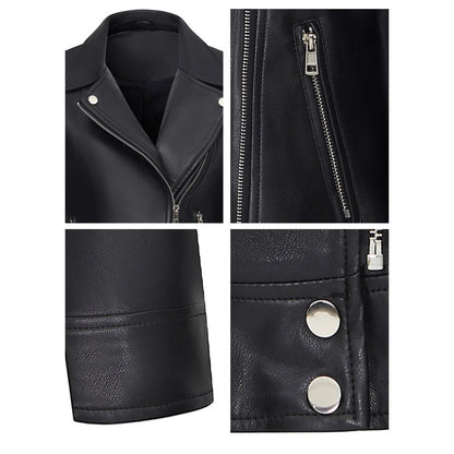 Women's Short Leather Jacket With A Turn-down Collar