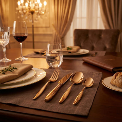 Avie Aura 16 Piece Gold Cutlery Set