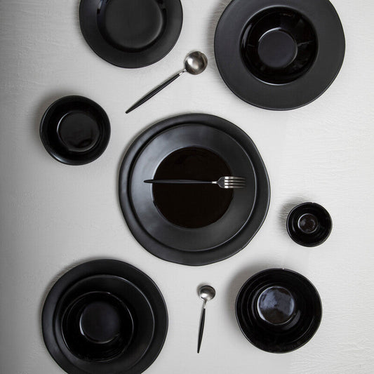 Avie 16 Piece Matte  Silver And Black Cutlery Set