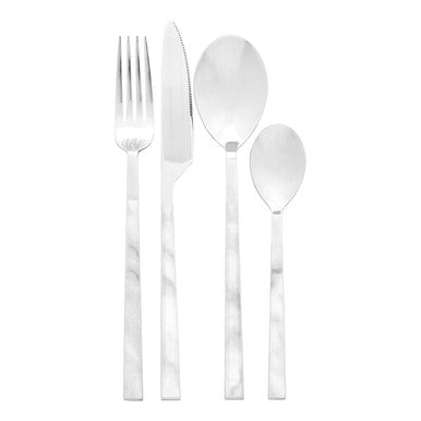 Avie 16 Piece White Faux Marble Cutlery Set