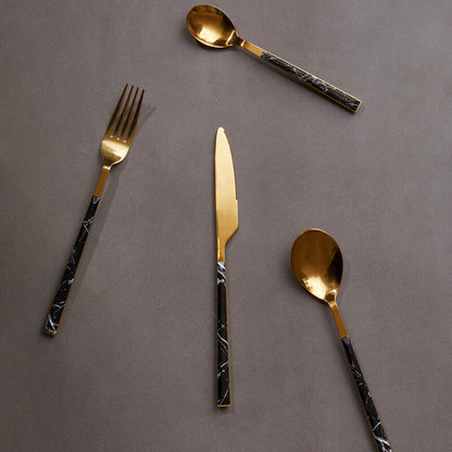 Avie 16 Piece Black Faux Marble Cutlery Set