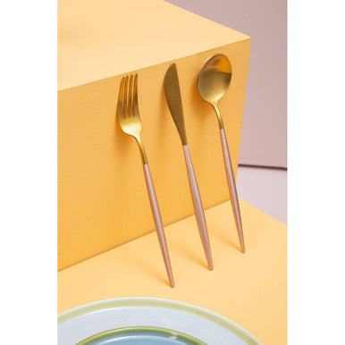Avie 16 Piece Pink And Gold Finish Cutlery Set