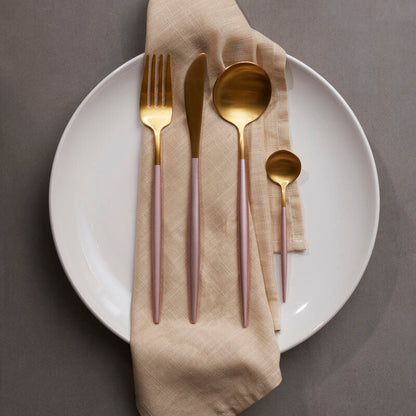 Avie 16 Piece Pink And Gold Finish Cutlery Set