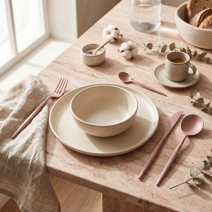 Avie 16 Piece Matte Pink Finish Cutlery Set