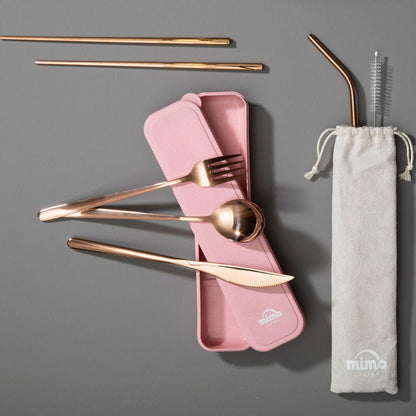 Mimo 6 Piece Rose Gold Travel Cutlery Set With Case