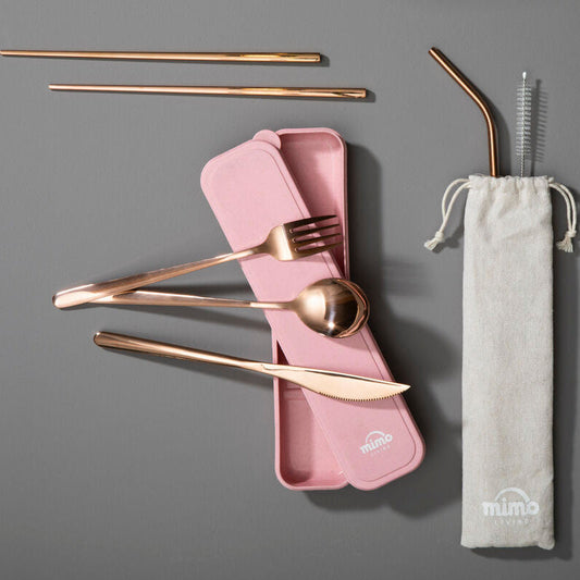 Mimo 6 Piece Rose Gold Travel Cutlery Set With Case