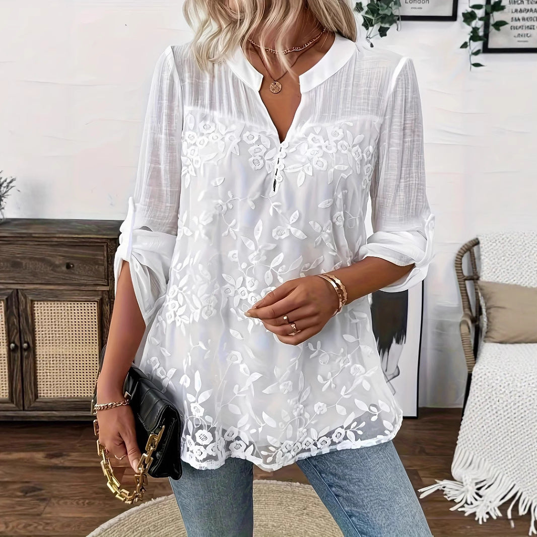 European And American-style Lace-patch Casual Pullover Shirt
