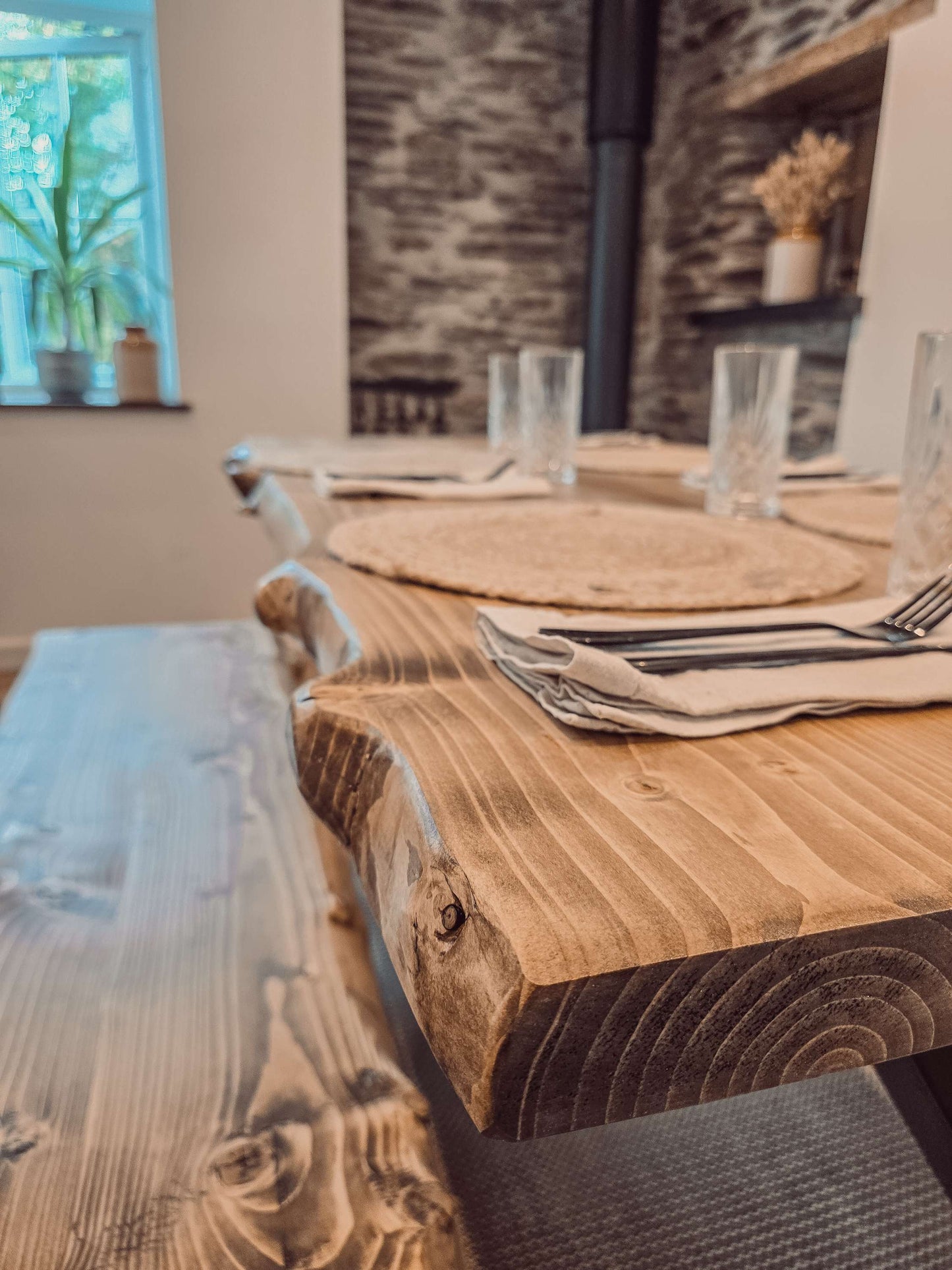 Bench For Dining Table Live / Waney Edge With Metal X Legs