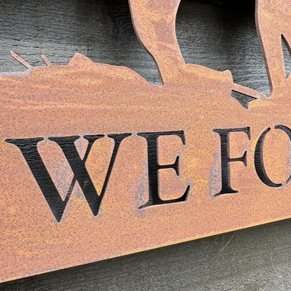 A Rusty Metal Lest We Forget Soldier Scene Garden Decoration