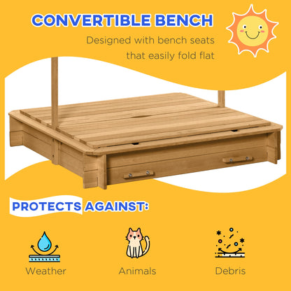 Outsunny Wooden Sandpit with Adjustable Canopy Light Brown