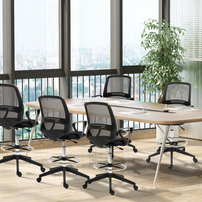 Vinsetto Ergonomic Mesh Back Drafting Chair, Tall Office Chair, Draughtsman Chair with Adjustable Height and Footrest 360\'c2\'b0 Swivel, Set of 5