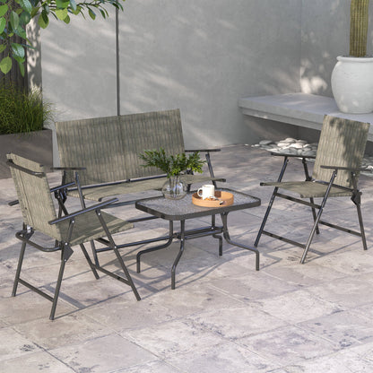 Outsunny Outdoor\'c2\'a04 Pieces Patio Furniture Set with Breathable Mesh Fabric\'c2\'a0Seat & Backrest,\'c2\'a0Garden Set with Two Foldable Armchairs, a Loveseat &\'c2\'a0Glass\'c2\'a0Top\'c2\'a0Table, Mixed Brown