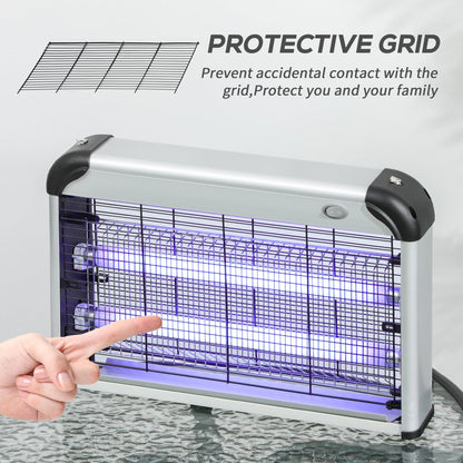 Outsunny Free Standing Wall Hanging 30W Electric Fly Mosquito Killer 60\'e3\'8e\'a1  Coverage Electric Fly Zapper, Bug Zapper, Insect Killer Silver